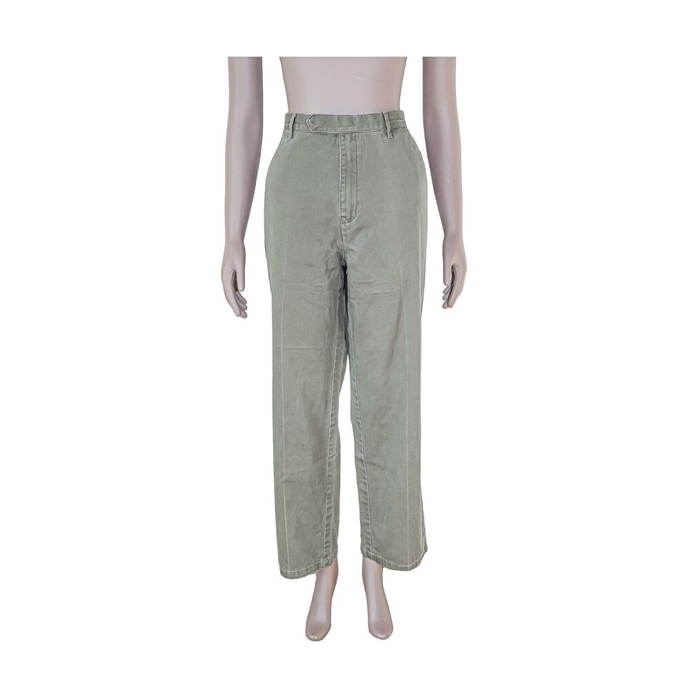 Vintage 80s Military Green High Waist Trousers Summer Casual Cotton Pants Small